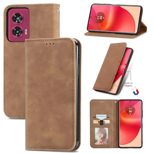 Cracedily Handyhülle für Motorola Edge 50 Fusion Hülle, Klapphülle Premium Lederhülle Klappbar Flip Case Tasche Magnet Kartenfach Standfunktion Klapphülle Schutzhülle, Kaffee von Cracedily