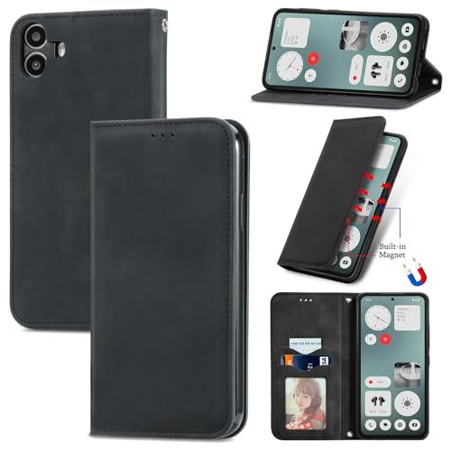 Cracedily Handyhülle für Nothing CMF Phone 1 Hülle, Klapphülle Premium Lederhülle Klappbar Flip Case Tasche Magnet Kartenfach Standfunktion Klapphülle Schutzhülle für Nothing CMF Phone 1, Schwarz von Cracedily