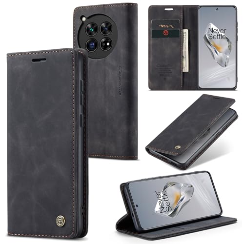Cracedily Handyhülle für OnePlus 12 Hülle, Klapphülle Premium Lederhülle Klappbar Flip Case Tasche Magnet Kartenfach Standfunktion Klapphülle Schutzhülle für OnePlus 12 5G Handyhülle, Schwarz von Cracedily