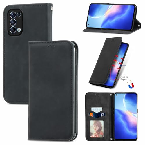 Cracedily Handyhülle für Oppo Find X3 Lite 5G Hülle, Klapphülle Premium Lederhülle Klappbar Flip Case Tasche Magnet Kartenfach Standfunktion Klapphülle Schutzhülle für Oppo Find X3 Lite, Schwarz von Cracedily