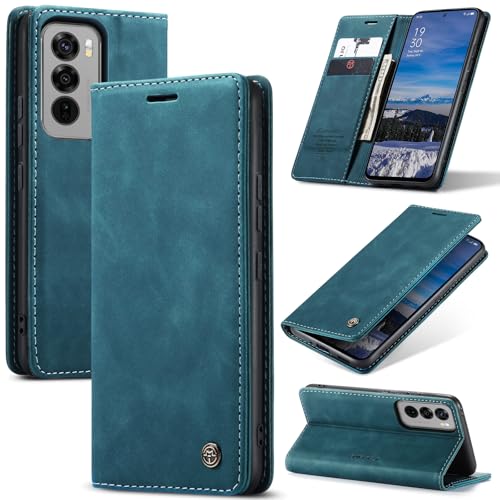 Cracedily Handyhülle für Oppo Reno12 5G Hülle, Klapphülle Premium Lederhülle Klappbar Flip Case Tasche Magnet Kartenfach Standfunktion Klapphülle Schutzhülle für Oppo Reno 12 5G, Blaugrün von Cracedily