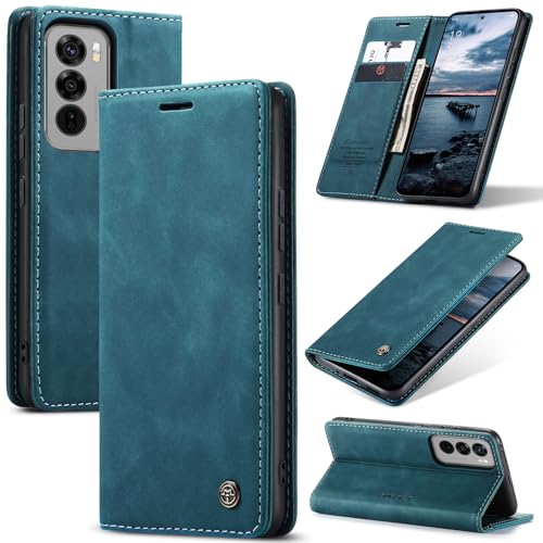 Cracedily Handyhülle für Oppo Reno12 Pro 5G Hülle, Klapphülle Premium Lederhülle Klappbar Flip Case Tasche Magnet Kartenfach Standfunktion Klapphülle Schutzhülle für Oppo Reno 12 Pro 5G, Blaugrün von Cracedily