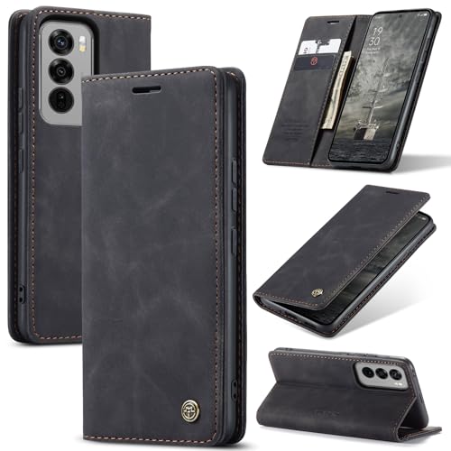 Cracedily Handyhülle für Oppo Reno12 Pro 5G Hülle, Klapphülle Premium Lederhülle Klappbar Flip Case Tasche Magnet Kartenfach Standfunktion Klapphülle Schutzhülle für Oppo Reno 12 Pro 5G, Schwarz von Cracedily