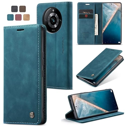 Cracedily Handyhülle für Realme 11 Pro/Realme 11 Pro Plus 5G Hülle, Klapphülle Premium Lederhülle Klappbar Flip Case Tasche Magnet Kartenfach Standfunktion Klapphülle Schutzhülle, Blaugrün von Cracedily