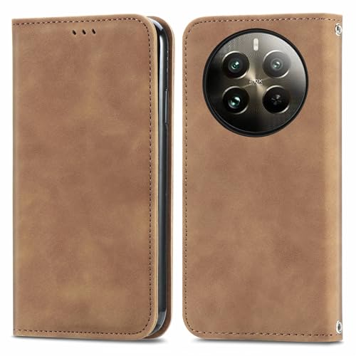 Cracedily Handyhülle für Realme 12 Pro/Pro Plus Hülle, Klapphülle Premium Lederhülle Klappbar Flip Case Tasche Magnet Kartenfach Standfunktion Klapphülle Schutzhülle für Realme 12 Pro, Kaffee von Cracedily