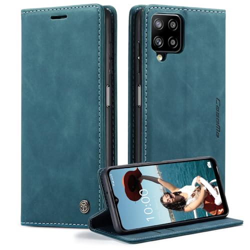 Cracedily Handyhülle für Samsung Galaxy A12 5G Hülle, Klapphülle Premium Lederhülle Klappbar Flip Case Tasche Magnet Kartenfach Standfunktion Klapphülle Schutzhülle für Samsung A12 Handyhülle,Blaugrün von Cracedily