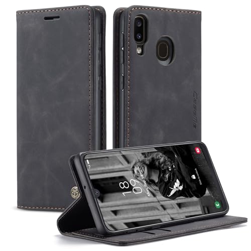 Cracedily Handyhülle für Samsung Galaxy A40 Hülle, Klapphülle Premium Lederhülle Klappbar Flip Case Tasche Magnet Kartenfach Standfunktion Klapphülle Schutzhülle für Samsung A40 Handyhülle, Schwarz von Cracedily