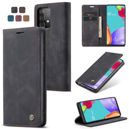 Cracedily Handyhülle für Samsung Galaxy A52 5G Hülle, Klapphülle Premium Lederhülle Klappbar Flip Case Tasche Magnet Kartenfach Standfunktion Klapphülle Schutzhülle für Samsung A52 Handyhülle,Schwarz von Cracedily