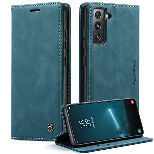 Cracedily Handyhülle für Samsung Galaxy S22 Hülle, Klapphülle Premium Lederhülle Klappbar Flip Case Tasche Magnet Kartenfach Standfunktion Klapphülle Schutzhülle für Galaxy S22 5G Handyhülle, Blaugrün von Cracedily