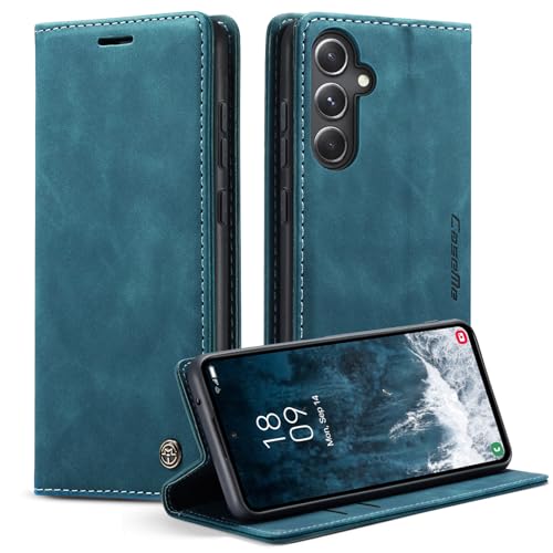 Cracedily Handyhülle für Samsung Galaxy S23 FE 5G Hülle, Klapphülle Premium Lederhülle Klappbar Flip Case Tasche Magnet Kartenfach Standfunktion Klapphülle Schutzhülle für Galaxy S23 FE Case, Blaugrün von Cracedily