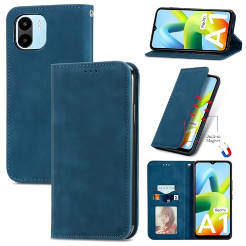 Cracedily Handyhülle für Xiaomi Redmi A2 / Redmi A1 Hülle, Klapphülle Premium Lederhülle Klappbar Flip Case Tasche Magnet Kartenfach Standfunktion Klapphülle Schutzhülle für Redmi A2, Blaugrün von Cracedily