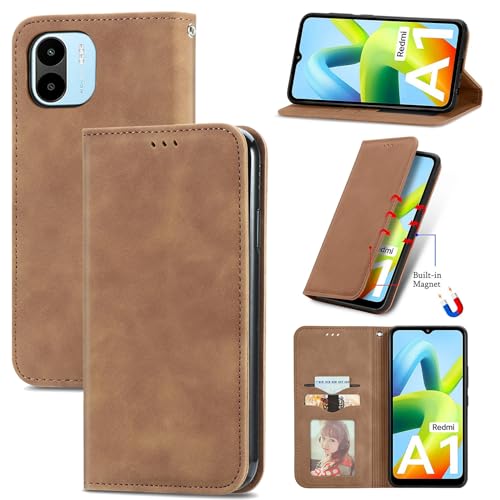 Cracedily Handyhülle für Xiaomi Redmi A2 / Redmi A1 Hülle, Klapphülle Premium Lederhülle Klappbar Flip Case Tasche Magnet Kartenfach Standfunktion Klapphülle Schutzhülle für Redmi A2, Kaffee von Cracedily