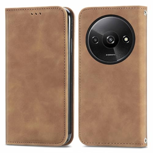 Cracedily Handyhülle für Xiaomi Redmi A3 Hülle, Klapphülle Premium Lederhülle Klappbar Flip Case Tasche Magnet Kartenfach Standfunktion Klapphülle Schutzhülle für Redmi A3X, Kaffee von Cracedily