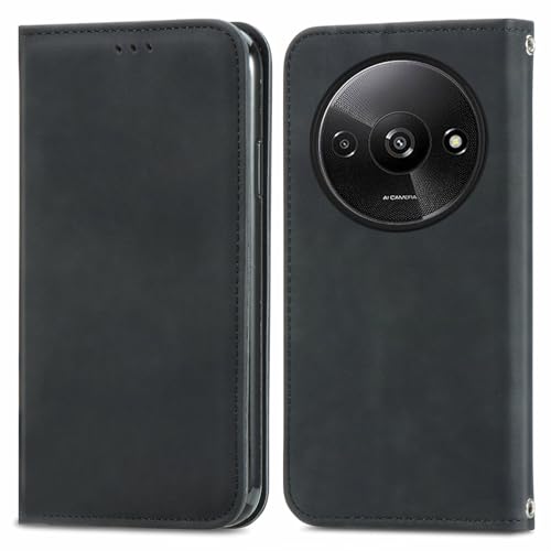 Cracedily Handyhülle für Xiaomi Redmi A3 Hülle, Klapphülle Premium Lederhülle Klappbar Flip Case Tasche Magnet Kartenfach Standfunktion Klapphülle Schutzhülle für Redmi A3X, Schwarz von Cracedily