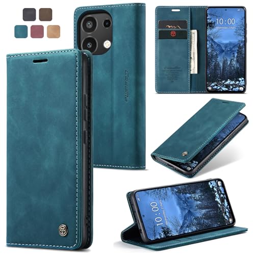 Cracedily Handyhülle für Xiaomi Redmi Note 13 4G Hülle (Nicht für 5G), Klapphülle Premium Lederhülle Klappbar Flip Case Tasche Magnet Kartenfach Standfunktion Klapphülle Schutzhülle, Blaugrün von Cracedily