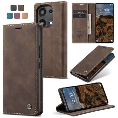 Cracedily Handyhülle für Xiaomi Redmi Note 13 Pro 4G Hülle (Nicht für 5G), Klapphülle Premium Lederhülle Klappbar Flip Case Tasche Magnet Kartenfach Standfunktion Klapphülle Schutzhülle, Kaffee von Cracedily