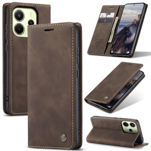 Cracedily Handyhülle für Xiaomi Redmi Note 14 4G (Nicht für 5G) Hülle, Klapphülle Premium Lederhülle Klappbar Flip Case Tasche Magnet Kartenfach Standfunktion Klapphülle Schutzhülle, Kaffee von Cracedily