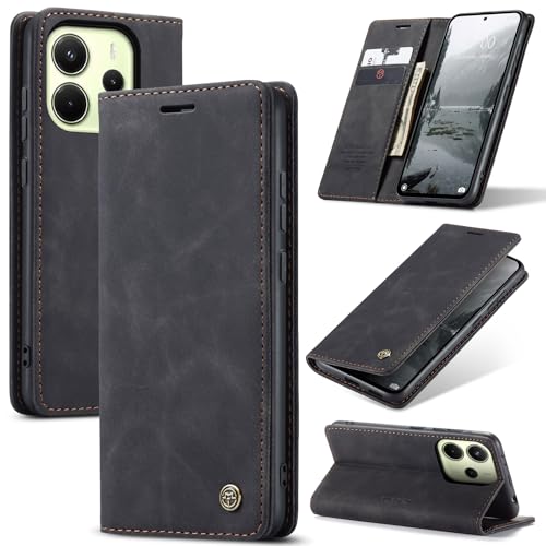 Cracedily Handyhülle für Xiaomi Redmi Note 14 4G (Nicht für 5G) Hülle, Klapphülle Premium Lederhülle Klappbar Flip Case Tasche Magnet Kartenfach Standfunktion Klapphülle Schutzhülle, Schwarz von Cracedily