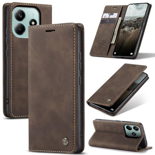 Cracedily Handyhülle für Xiaomi Redmi Note 14 5G (Nicht für 4G) Hülle, Klapphülle Premium Lederhülle Klappbar Flip Case Tasche Magnet Kartenfach Standfunktion Klapphülle Schutzhülle, Kaffee von Cracedily