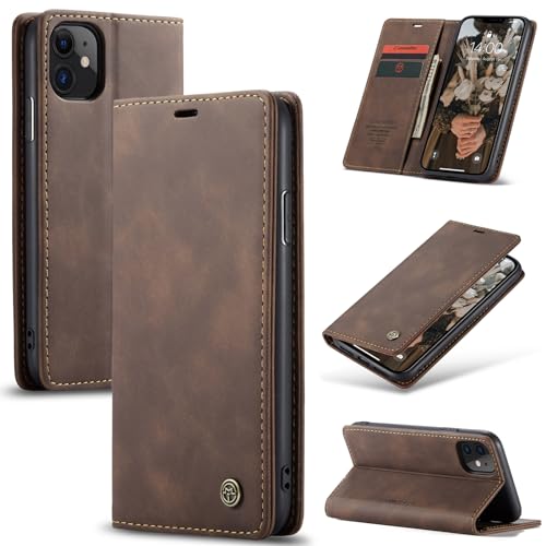 Cracedily Handyhülle für iPhone 11 6,1 Zoll Hülle, Klapphülle Premium Lederhülle Klappbar Flip Case Tasche Magnet Kartenfach Standfunktion Klapphülle Schutzhülle für iPhone 11 (2019), Kaffee von Cracedily
