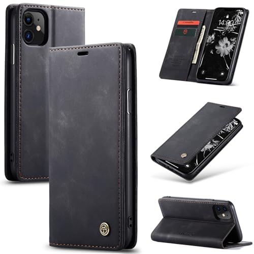 Cracedily Handyhülle für iPhone 11 6,1 Zoll Hülle, Klapphülle Premium Lederhülle Klappbar Flip Case Tasche Magnet Kartenfach Standfunktion Klapphülle Schutzhülle für iPhone 11 (2019), Schwarz von Cracedily
