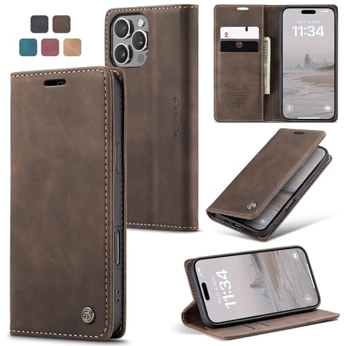 Cracedily Handyhülle für iPhone 16 Pro Max Hülle, Klapphülle Premium Lederhülle Klappbar Flip Case Tasche Magnet Kartenfach Standfunktion Klapphülle Schutzhülle für iPhone 16 Pro Max, Kaffee von Cracedily