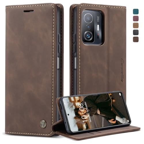 Handyhülle für Xiaomi 11T Pro Hülle, Klapphülle Xiaomi 11T 5G Premium Lederhülle Klappbar Flip Case Tasche Magnet Kartenfach Standfunktion Klapphülle Schutzhülle für Xiaomi 11T 5G/11T Pro, Kaffee von Cracedily