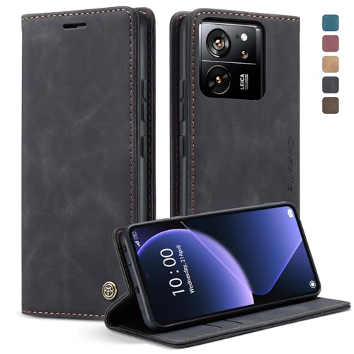 Handyhülle für Xiaomi 13T Hülle, Klapphülle Xiaomi 13T Pro 5G Premium Lederhülle Klappbar Flip Case Tasche Magnet Kartenfach Standfunktion Klapphülle Schutzhülle für Xiaomi Mi 13T / 13T Pro, Schwarz von Cracedily