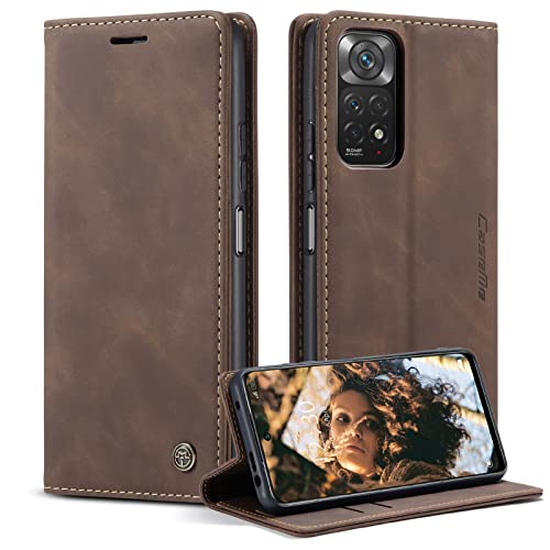 Handyhülle für Xiaomi Redmi Note 11 Hülle, für Xiaomi Redmi Note 11S 4G Hülle , Klapphülle Premium Lederhülle Klappbar Flip Case Tasche Magnet Kartenfach Standfunktion Klapphülle Schutzhülle, Kaffee von Cracedily