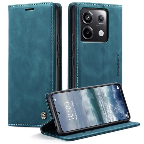 Handyhülle für Xiaomi Redmi Note 13 Pro 5G Hülle, für Xiaomi Poco X6 5G Hülle , Klapphülle Premium Lederhülle Klappbar Flip Case Tasche Magnet Kartenfach Standfunktion Klapphülle Schutzhülle, Blaugrün von Cracedily