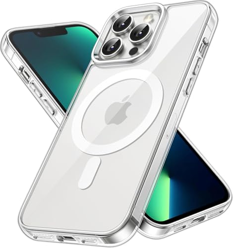 Magnetisch Hülle für iPhone 13 Pro [6,1 Zoll] Kompatibel mit MagSafe Kabellosem Laden, Stoßfest Handyhülle, Schutzhülle Kratzfeste Transparent Rückseite (Durchsichtig) von Cracksin
