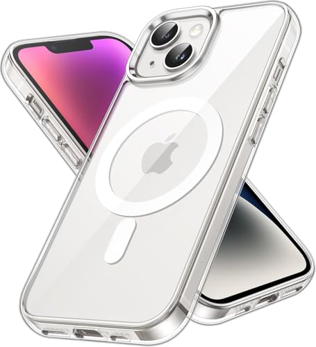 Magnetisch Hülle für iPhone 14 [6,1 Zoll] Kompatibel mit MagSafe Kabellosem Laden, Stoßfest Handyhülle, Schutzhülle Kratzfeste Transparent Rückseite (Durchsichtig) von Cracksin
