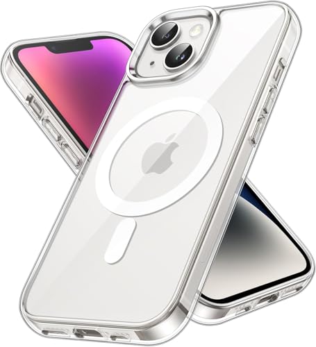 Magnetisch Hülle für iPhone 14 Plus [6,7 Zoll] Kompatibel mit MagSafe Kabellosem Laden, Stoßfest Handyhülle, Schutzhülle Kratzfeste Transparent Rückseite (Durchsichtig) von Cracksin