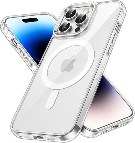 Magnetisch Hülle für iPhone 14 Pro Max [6,7 Zoll] Kompatibel mit MagSafe Kabellosem Laden, Stoßfest Handyhülle, Schutzhülle Kratzfeste Transparent Rückseite (Durchsichtig) von Cracksin