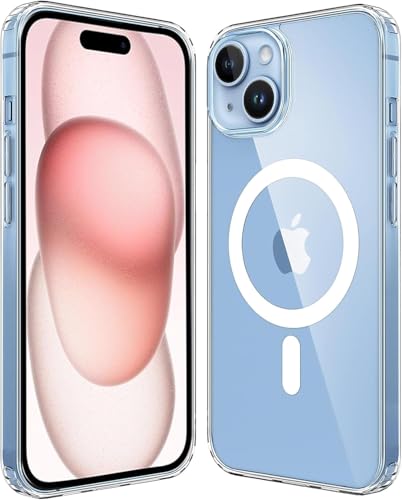Magnetisch Hülle für iPhone 15 [6,1 Zoll] Kompatibel mit MagSafe Kabellosem Laden, Stoßfest Handyhülle, Schutzhülle Kratzfeste Transparent Rückseite (Durchsichtig) von Cracksin