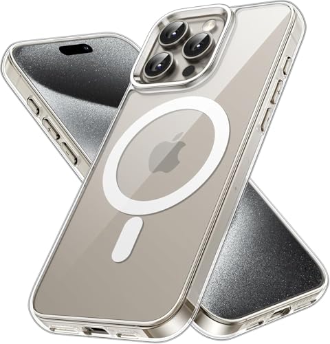 Magnetisch Hülle für iPhone 15 Pro Max [6,7 Zoll] Kompatibel mit MagSafe Kabellosem Laden, Stoßfest Handyhülle, Schutzhülle Kratzfeste Transparent Rückseite (Durchsichtig) von Cracksin