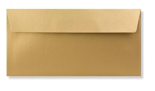 Briefumschläge, DIN lang, 110 mm x 220 mm, für Grußkarten, Party-Einladungen und Bastelarbeiten, 50 Stück (Metallic Gold, haftklebend) von Craft21 Limited