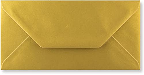 Farbige Briefumschläge, DIN lang, 110 x 220 mm, perfekt für Weihnachtskarten, Grußkarten, Hochzeits-/Party-Einladungen, Basteln und vieles mehr, 12 Stück (Metallic-Gold) von Craft21 Limited