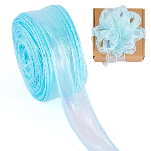 Craftdady 40 Meter schillerndes Organzaband mit Fischschwanz, zum Verpacken von Geschenken, 4,8 cm, durchscheinendes Band mit Drahtrand, Bastelbänder für selbstgemachte Haarschleifen, Blumen, Party von Craftdady