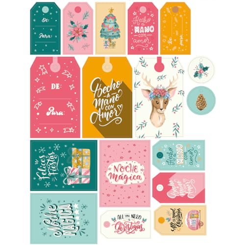 Craftelier - Etikettenset mit englischen und spanischen Sprüchen für weihnachtliche Scrapbooking- und Bastelprojekte | "All You Need Is Christmas"-Kollektion | Enthält 17 Stück in verschiedenen Größen von Craftelier