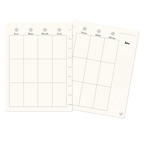 Craftelier - Spanische Wochentagsblätter für personalisierte Kalender mit Scheibenringbindung | Inklusive 25 vorgelochte 9-Ring-Blätter | Größe 17,77 x 23,45 cm (6.98" x 9.23") von Craftelier