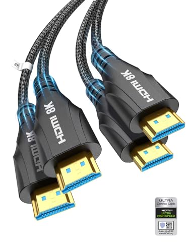 Cratree 8K HDMI 2.1 Kabel, 4,5 m, 2 Stück, Ultra-High-Speed-HDMI-Kabel, 48 Gbit/s, geflochtenes HDMI-Kabel, 8K 60 Hz, 4 K, 120 Hz, eARC, HDCP 2.2 und 2.3, kompatibel mit HDTV/PS5 von Cratree