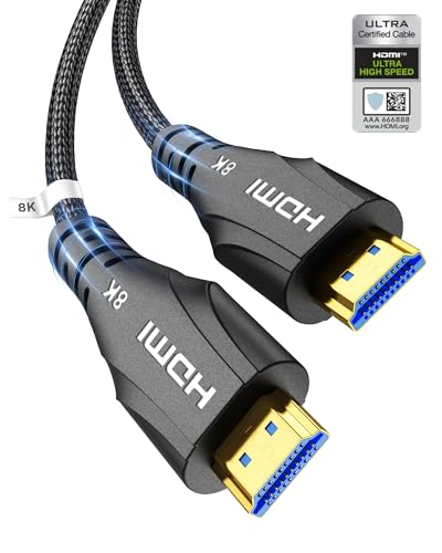 Cratree HDMI 2.1 Kabel 1 Meter Zertifiziertes,8K Ultra High Speed HDMI Kabel 4K 120Hz,8K 60Hz 48Gbps eARC HDCP 2.2 2.3,Kompatibel mit Monitor Laptop HDTV Xbox DVD-Player Blu-ray Projektor von Cratree