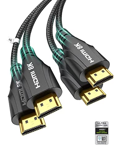 Cratree HDMI 2.1 Kabel 1meter 2 Stück Zertifiziertes, 8K 60Hz Ultra High Speed 48Gbps HDMI Kabel 4K 120Hz 7680P eARC HDCP,Kompatibel mit Monitor Laptop Blu-ray HDTV PS5 PS4 Xbox 8K Gaming von Cratree