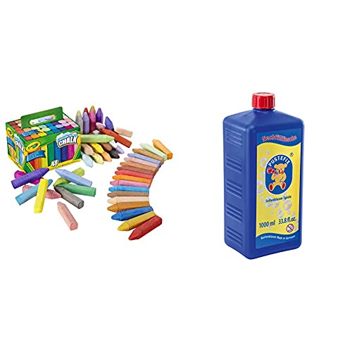 Crayola 51-2048-E-201 - Straßenkreide, 48 Stück & PUSTEFIX Seifenblasen Nachfüllflasche Maxi 1L I Seifenblasenflüssigkeit für bunte Blasen I extra Flüssigkeit für mehr Bubble Spaß von Crayola-Outdoor