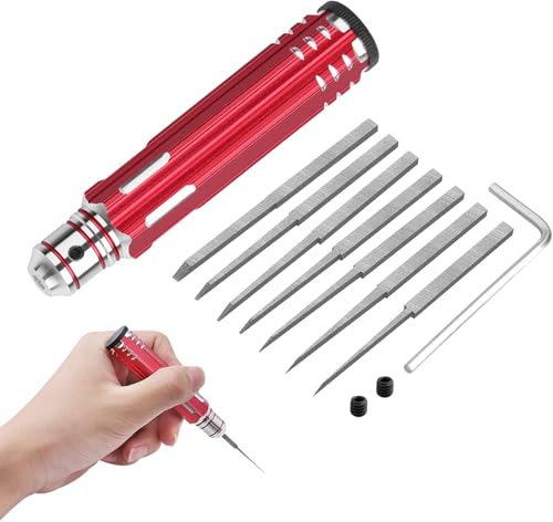 Craznick 7 In 1 Modell Scriber mit 7 Klingen Gundam Resin Carved Scribe Line Schneidwerkzeug Meißel (0,1/0,2/0,4/0,6/0,8/1,0/2,0 mm) Rot von Craznick