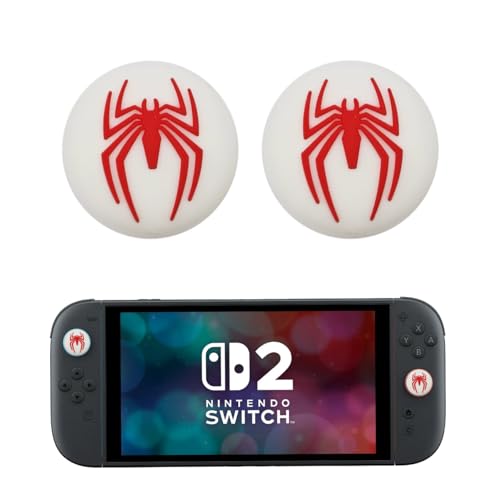 Crazy DIY Spinnen-Design für Switch 2 Daumengriffe, Controller-Joystick-Kappen, 2 Stück, weiße und rote Spinne von Crazy Diy LTD
