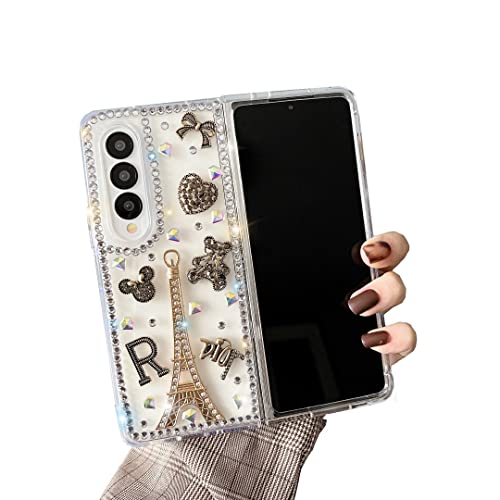 CrazyLemon Hülle für Samsung Galaxy Z Fold 5 5G 2023, Funkelnd Kristall Glänzend Eisenturm Glitzer Schmücken mit Strasskette Handyhülle Samsung Z Fold 5 Schutzhülle für Frauen Mädchen von CrazyLemon