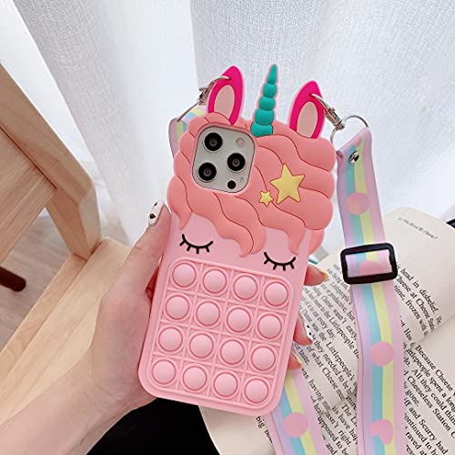 CrazyLemon Hülle für iPhone 13, Handyhülle Silikon Weiche 3D Einhorn Karikatur Muster Schutzhülle mit Schlüsselband Hülle für iPhone 13 - Rosa von CrazyLemon