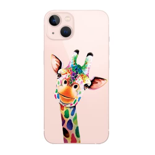 CrazyLemon Hülle für iPhone 13, Weiches TPU Flex Silikon Transparent Dünn Schlank Bumper Handyhülle Premium Kratzfest Schutzhülle - Bunte Giraffe von CrazyLemon